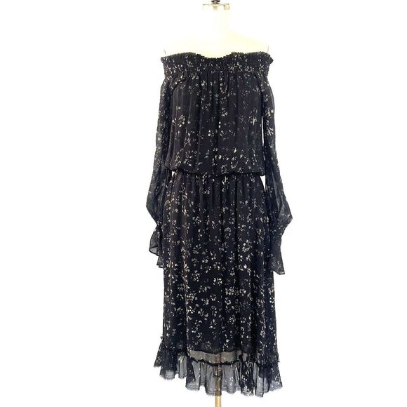 Go Silk Go Midi Dress Womens S Black Floral Whimsigoth Flowy Dark Romantic - Picture 1 of 13